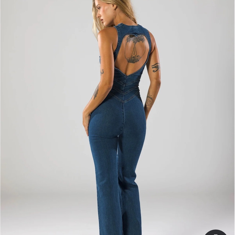 REVICE Blue Denim Overalls with Open Back